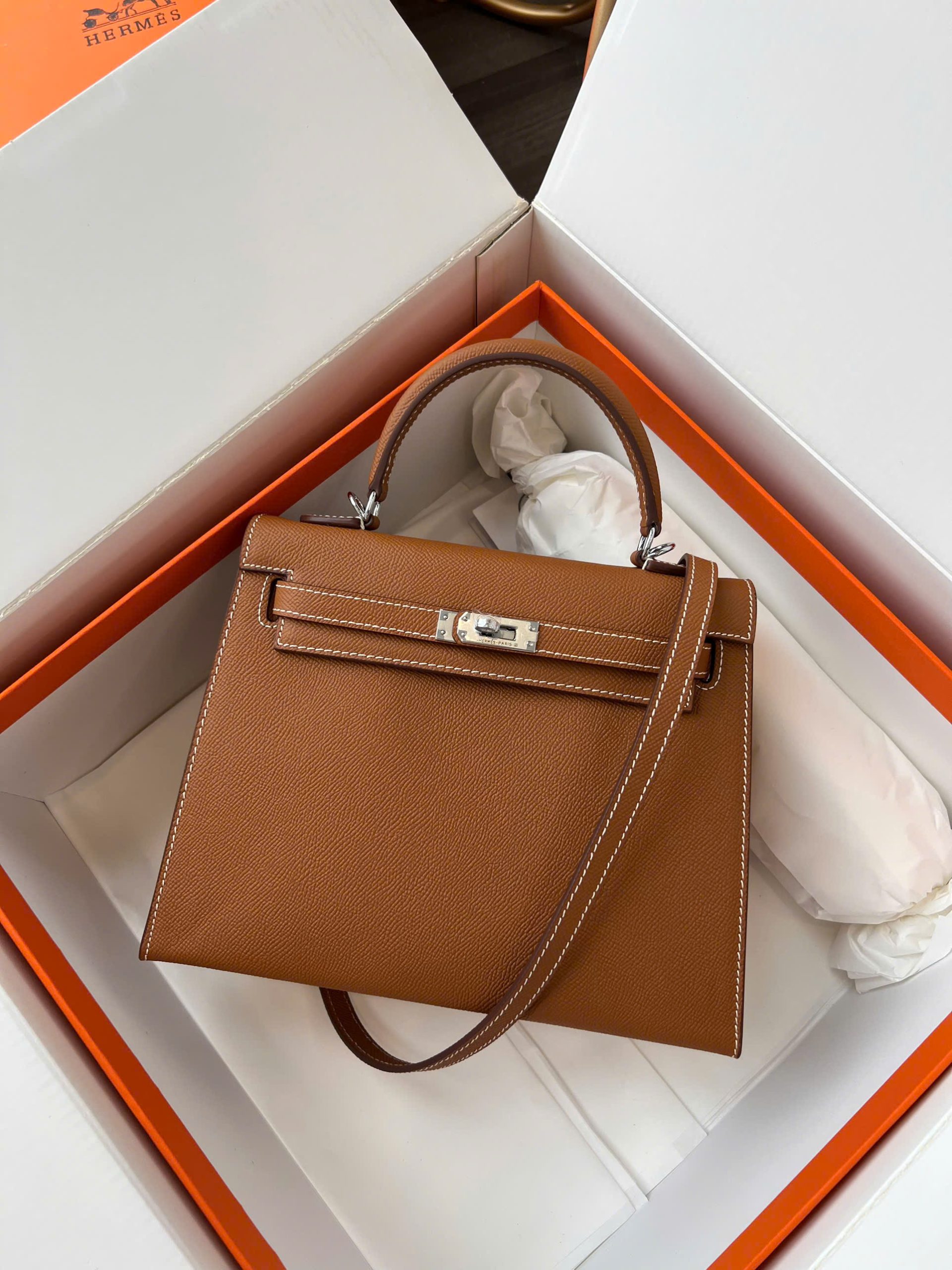 Classic Trapezoid Top Handle Flap Bag (Premium Epsom Collection) - Image 3