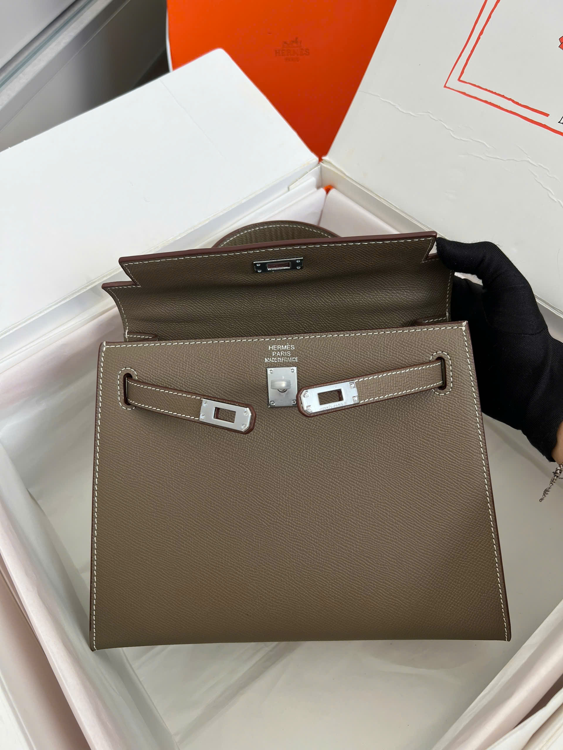 Classic Trapezoid Top Handle Flap Bag (Premium Epsom Collection) - Image 11