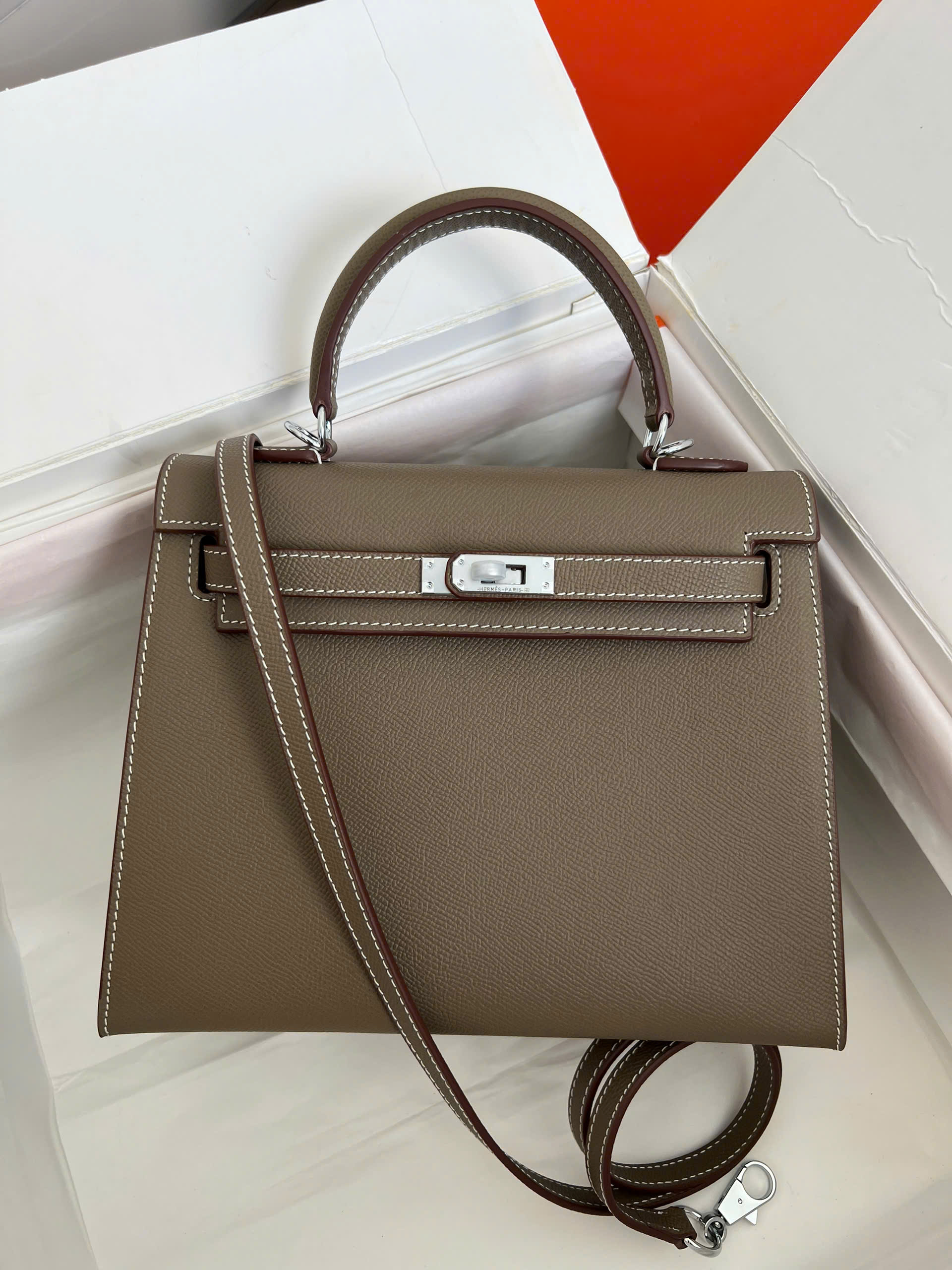 Classic Trapezoid Top Handle Flap Bag (Premium Epsom Collection) - Image 12