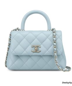 Chanel Coco Classic Flap Bag 24cm/9.4in Caviar Leather Silver Hardware - Light Blue, Designer Handbags, Women’s Purse, luxury bags, Chanel bags