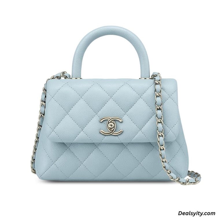 Chanel Coco Classic Flap Bag 24cm/9.4in Caviar Leather Silver Hardware - Light Blue, Designer Handbags, Women’s Purse, luxury bags, Chanel bags