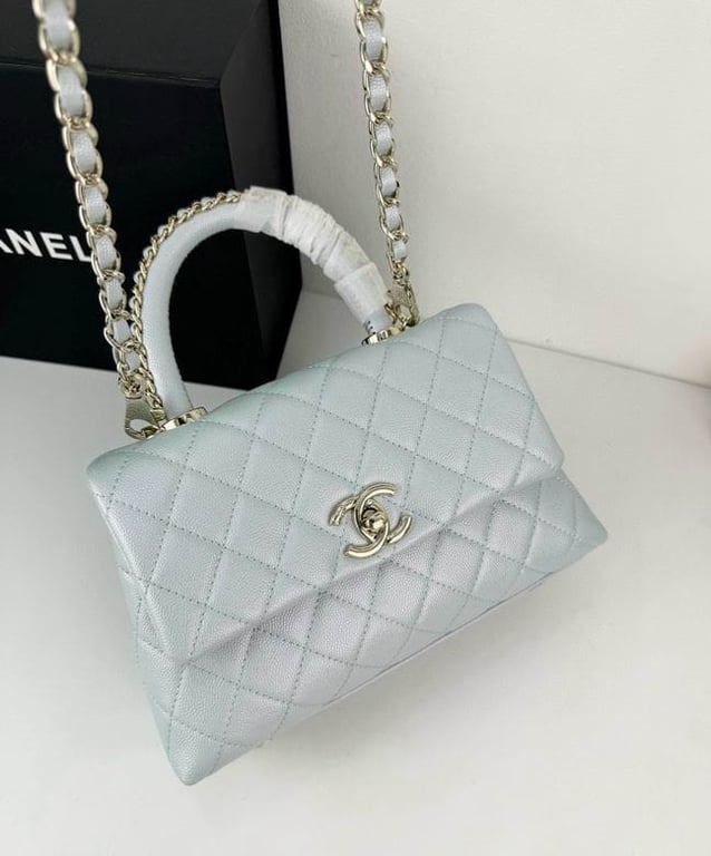 Chanel Coco Classic Flap Bag 24cm/9.4in Caviar Leather Silver Hardware - Light Blue, Designer Handbags, Women’s Purse, luxury bags, Chanel bags - Image 2