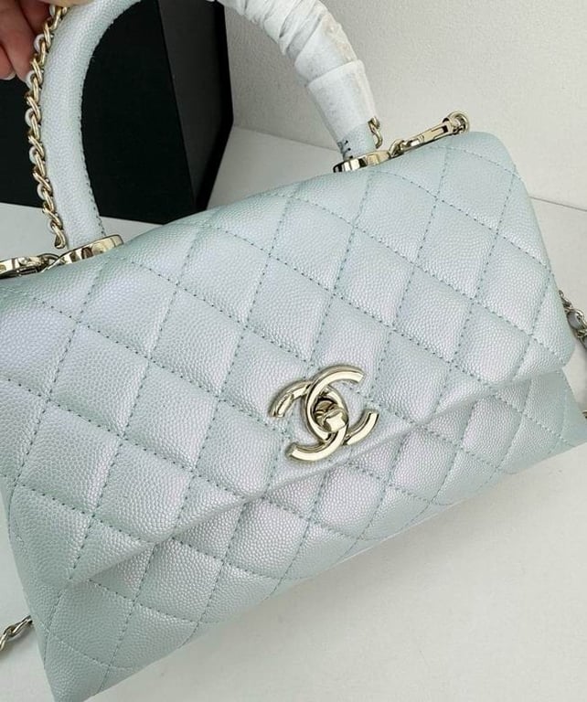 Chanel Coco Classic Flap Bag 24cm/9.4in Caviar Leather Silver Hardware - Light Blue, Designer Handbags, Women’s Purse, luxury bags, Chanel bags - Image 3