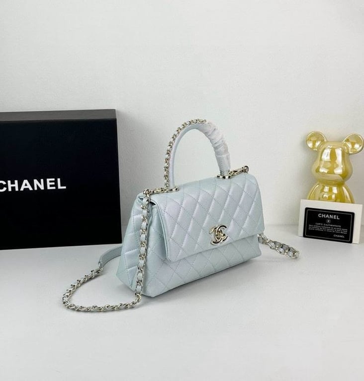 Chanel Coco Classic Flap Bag 24cm/9.4in Caviar Leather Silver Hardware - Light Blue, Designer Handbags, Women’s Purse, luxury bags, Chanel bags - Image 4