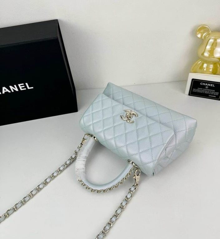 Chanel Coco Classic Flap Bag 24cm/9.4in Caviar Leather Silver Hardware - Light Blue, Designer Handbags, Women’s Purse, luxury bags, Chanel bags - Image 5