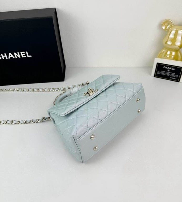 Chanel Coco Classic Flap Bag 24cm/9.4in Caviar Leather Silver Hardware - Light Blue, Designer Handbags, Women’s Purse, luxury bags, Chanel bags - Image 6