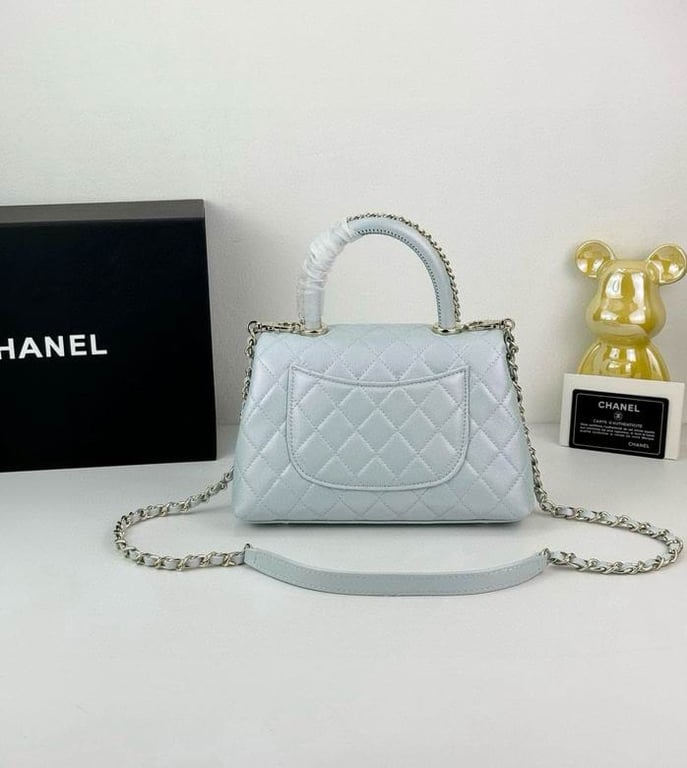 Chanel Coco Classic Flap Bag 24cm/9.4in Caviar Leather Silver Hardware - Light Blue, Designer Handbags, Women’s Purse, luxury bags, Chanel bags - Image 9
