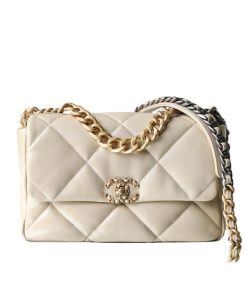 Chanel 19 Flap Bag Beige 30cm, Designer Handbags, Women’s Purse, luxury bags, Chanel bags