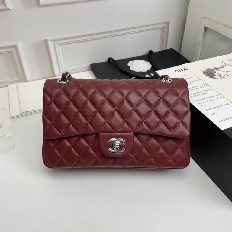 Chanel Classic Double Flap Bag Plum Red 25.5Cm/10in, Designer Handbags, Women’s Purse, luxury bags, Chanel bags - Image 2