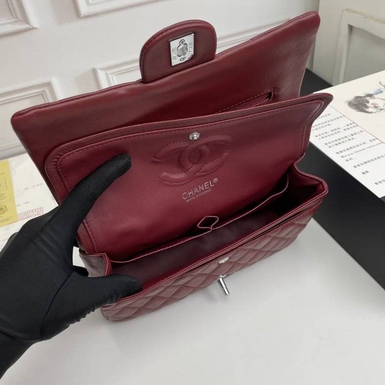 Chanel Classic Double Flap Bag Plum Red 25.5Cm/10in, Designer Handbags, Women’s Purse, luxury bags, Chanel bags - Image 4