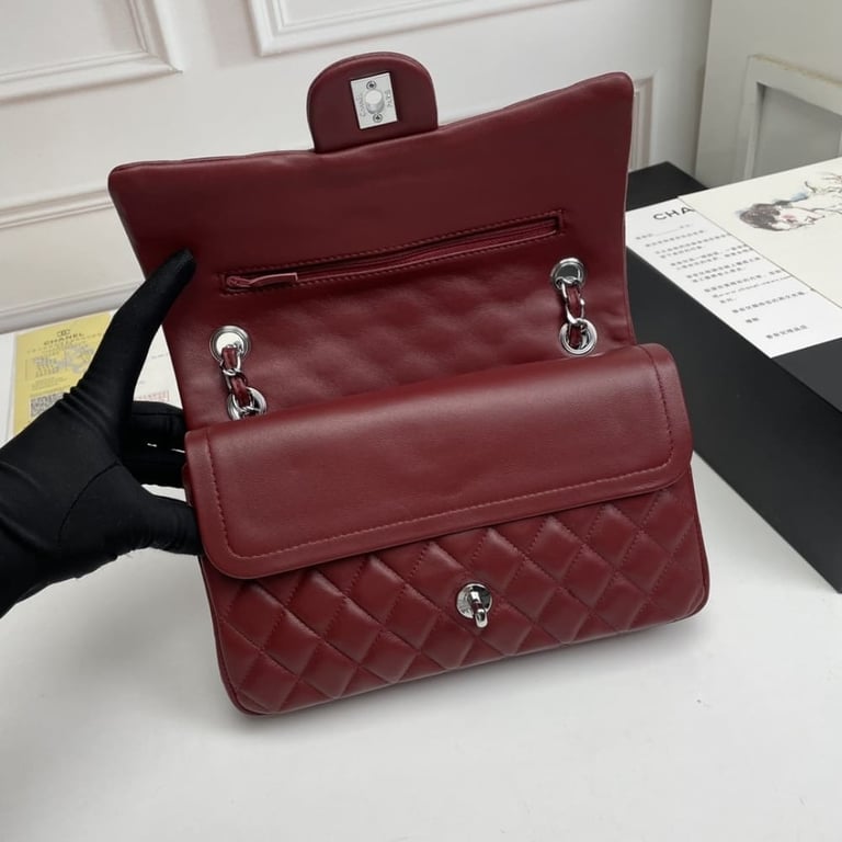 Chanel Classic Double Flap Bag Plum Red 25.5Cm/10in, Designer Handbags, Women’s Purse, luxury bags, Chanel bags - Image 5