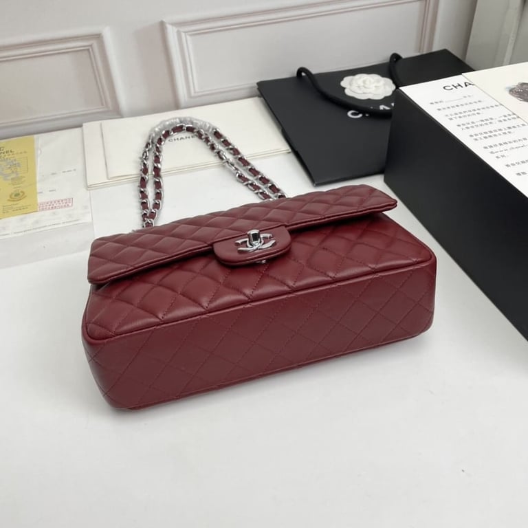Chanel Classic Double Flap Bag Plum Red 25.5Cm/10in, Designer Handbags, Women’s Purse, luxury bags, Chanel bags - Image 6