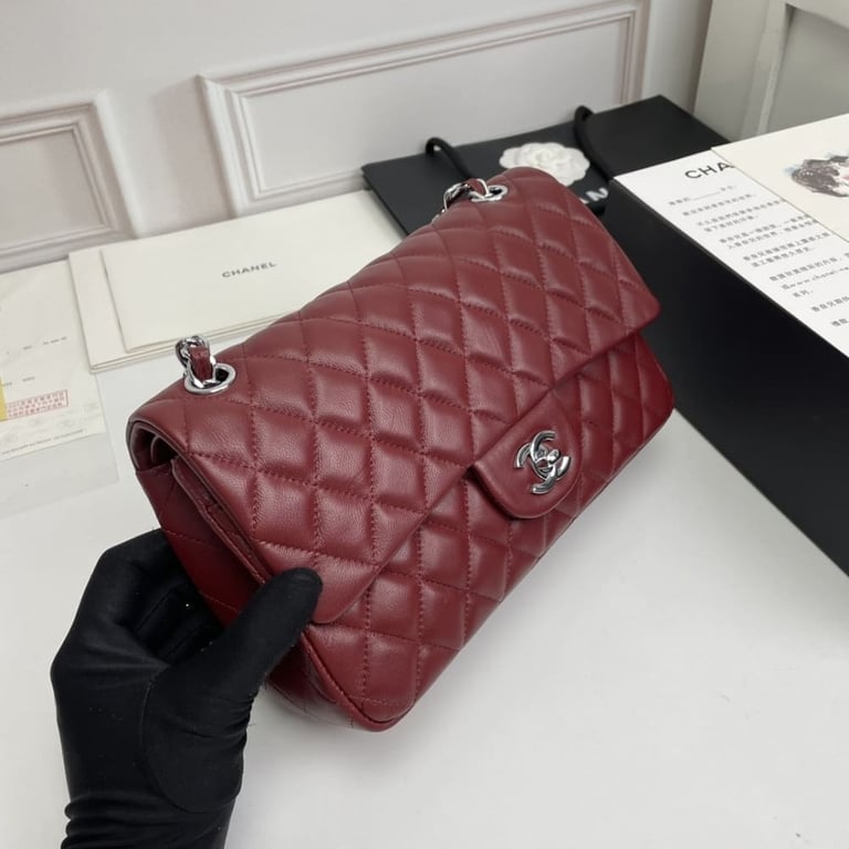 Chanel Classic Double Flap Bag Plum Red 25.5Cm/10in, Designer Handbags, Women’s Purse, luxury bags, Chanel bags - Image 7