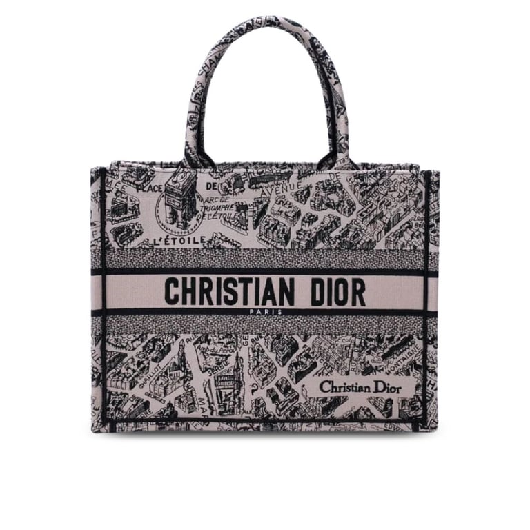 Christian Dior Book Tote Beige and Black Plan de Paris Embroidery 36cm, Designer Handbags, Womens Purse, luxury bags