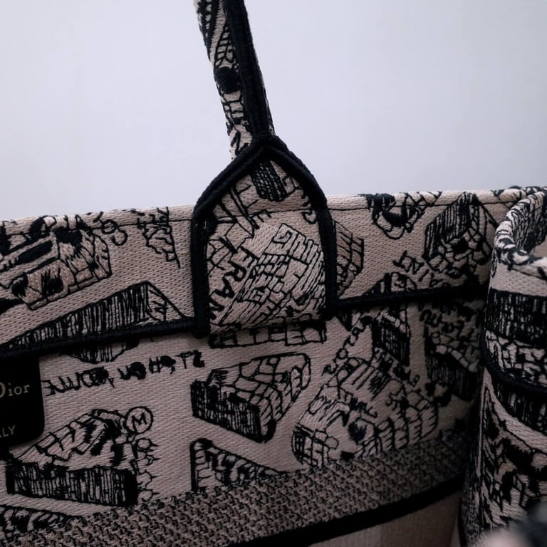 Christian Dior Book Tote Beige and Black Plan de Paris Embroidery 36cm, Designer Handbags, Womens Purse, luxury bags - Image 11
