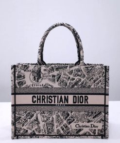 Alternative view of Christian Dior Book Tote Beige and Black Plan de Paris Embroidery 36cm, Designer Handbags, Womens Purse, luxury bags