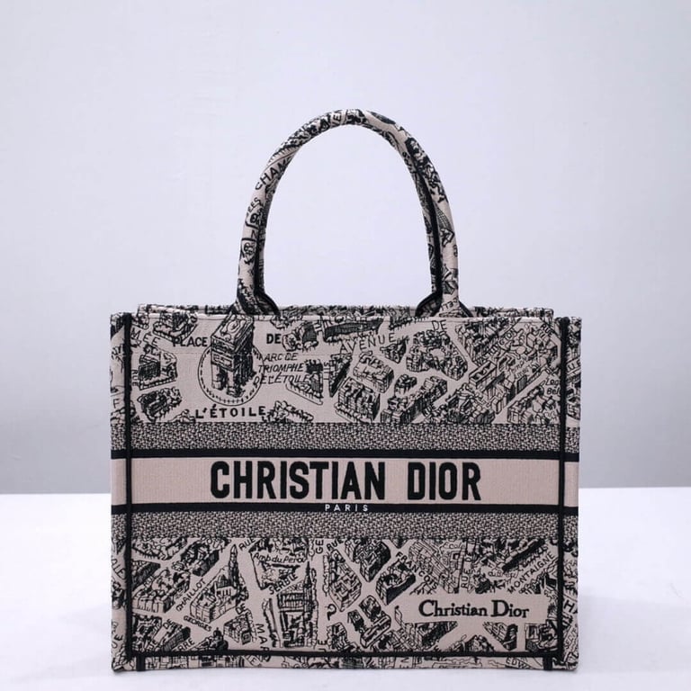 Christian Dior Book Tote Beige and Black Plan de Paris Embroidery 36cm, Designer Handbags, Womens Purse, luxury bags - Image 2
