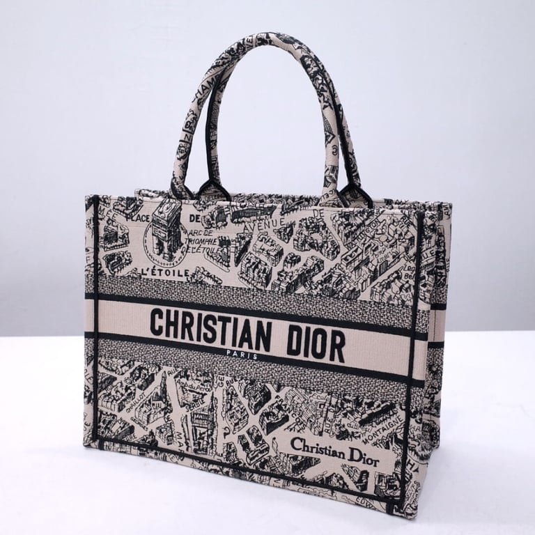 Christian Dior Book Tote Beige and Black Plan de Paris Embroidery 36cm, Designer Handbags, Womens Purse, luxury bags - Image 4