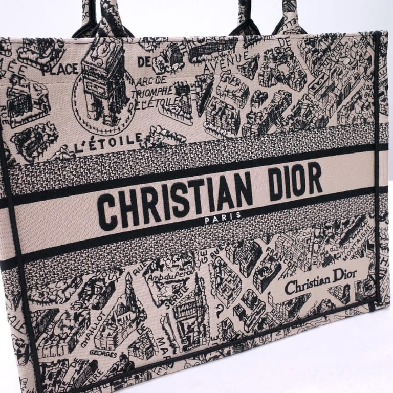 Christian Dior Book Tote Beige and Black Plan de Paris Embroidery 36cm, Designer Handbags, Womens Purse, luxury bags - Image 5