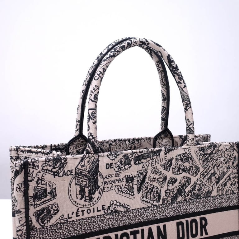 Christian Dior Book Tote Beige and Black Plan de Paris Embroidery 36cm, Designer Handbags, Womens Purse, luxury bags - Image 6