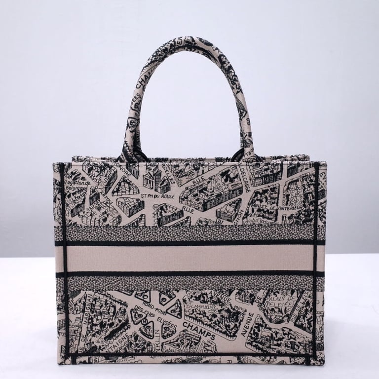 Christian Dior Book Tote Beige and Black Plan de Paris Embroidery 36cm, Designer Handbags, Womens Purse, luxury bags - Image 7