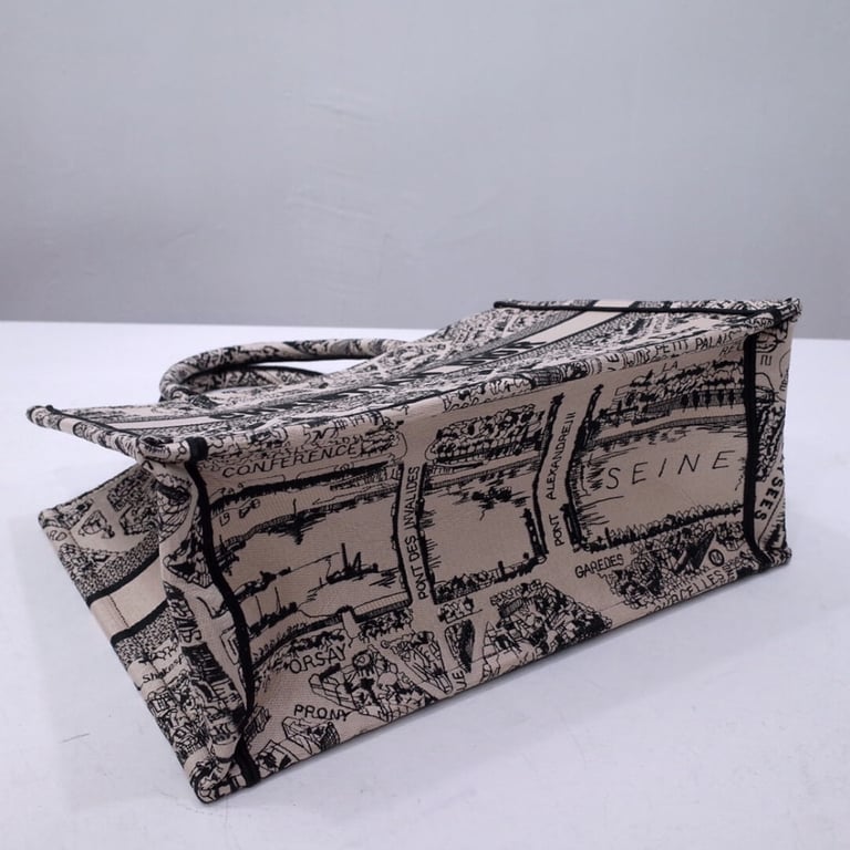 Christian Dior Book Tote Beige and Black Plan de Paris Embroidery 36cm, Designer Handbags, Womens Purse, luxury bags - Image 8