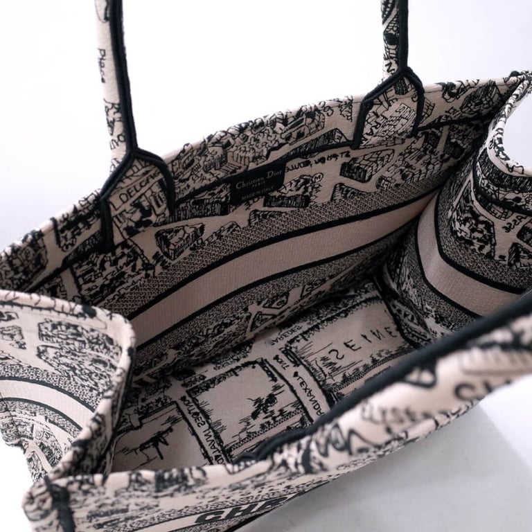 Christian Dior Book Tote Beige and Black Plan de Paris Embroidery 36cm, Designer Handbags, Womens Purse, luxury bags - Image 9