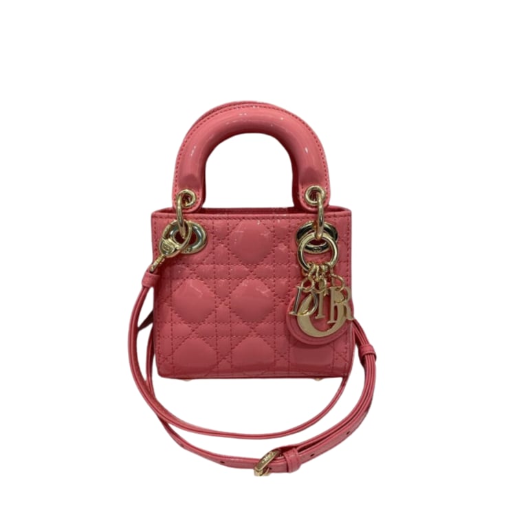 Christian Dior Micro Lady Dior Bag Pink Patent Cannage Calfskin, Designer Handbags, Womens Purse, luxury bags