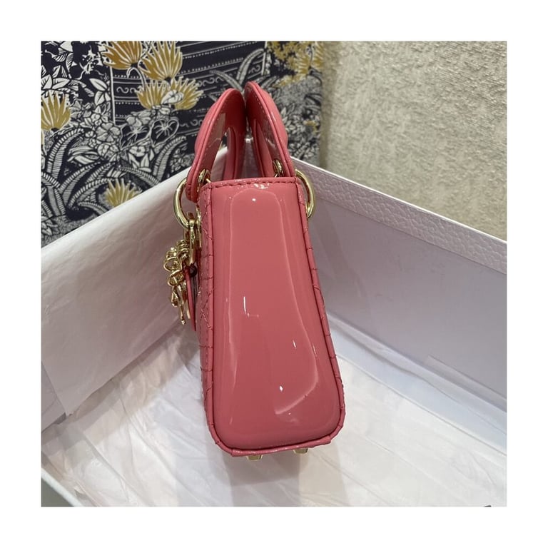 Christian Dior Micro Lady Dior Bag Pink Patent Cannage Calfskin, Designer Handbags, Womens Purse, luxury bags - Image 4