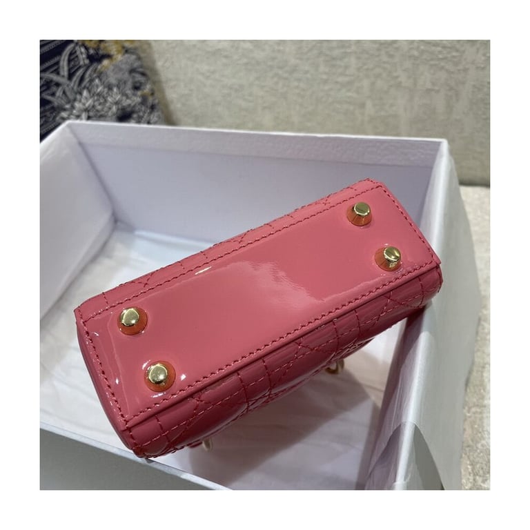 Christian Dior Micro Lady Dior Bag Pink Patent Cannage Calfskin, Designer Handbags, Womens Purse, luxury bags - Image 5