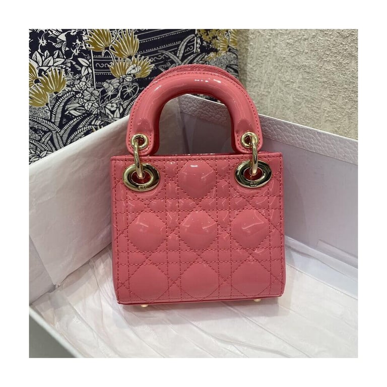 Christian Dior Micro Lady Dior Bag Pink Patent Cannage Calfskin, Designer Handbags, Womens Purse, luxury bags - Image 6
