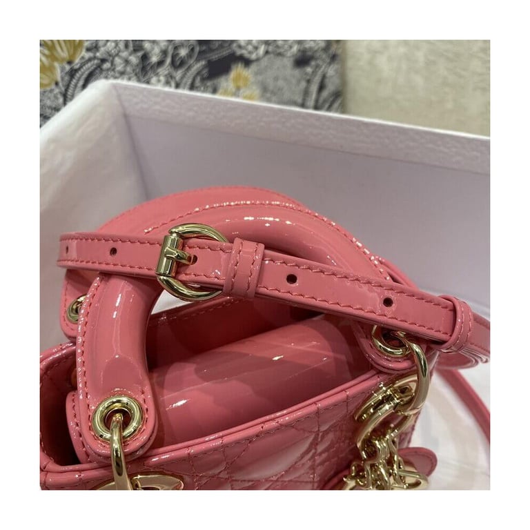 Christian Dior Micro Lady Dior Bag Pink Patent Cannage Calfskin, Designer Handbags, Womens Purse, luxury bags - Image 7