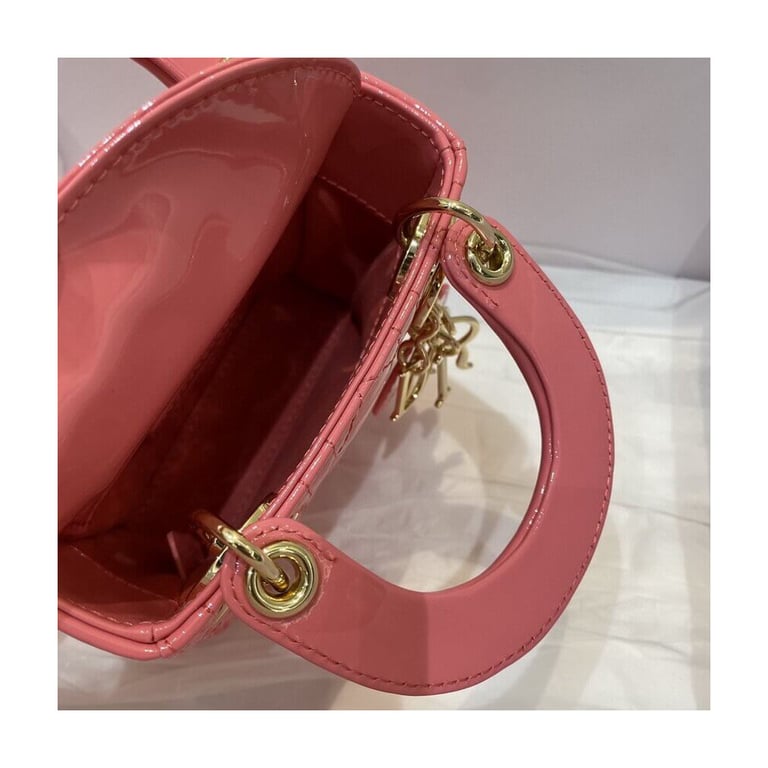 Christian Dior Micro Lady Dior Bag Pink Patent Cannage Calfskin, Designer Handbags, Womens Purse, luxury bags - Image 8