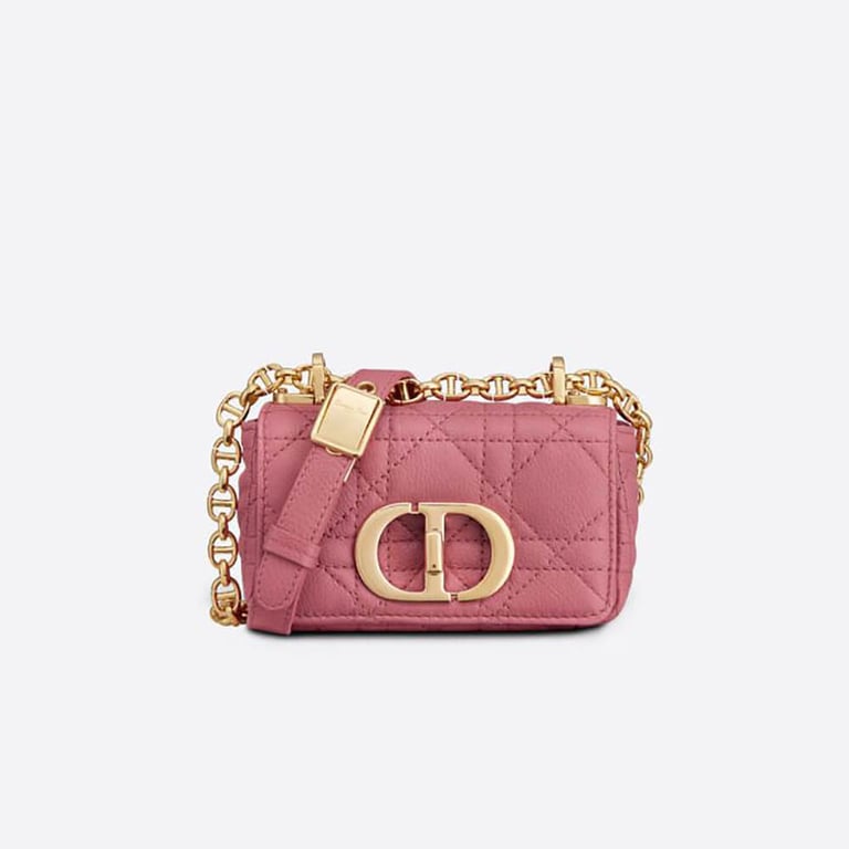 Christian Dior Micro Caro Bag Yarrow Pink Supple Cannage Calfskin, Designer Handbags, Womens Purse, luxury bags