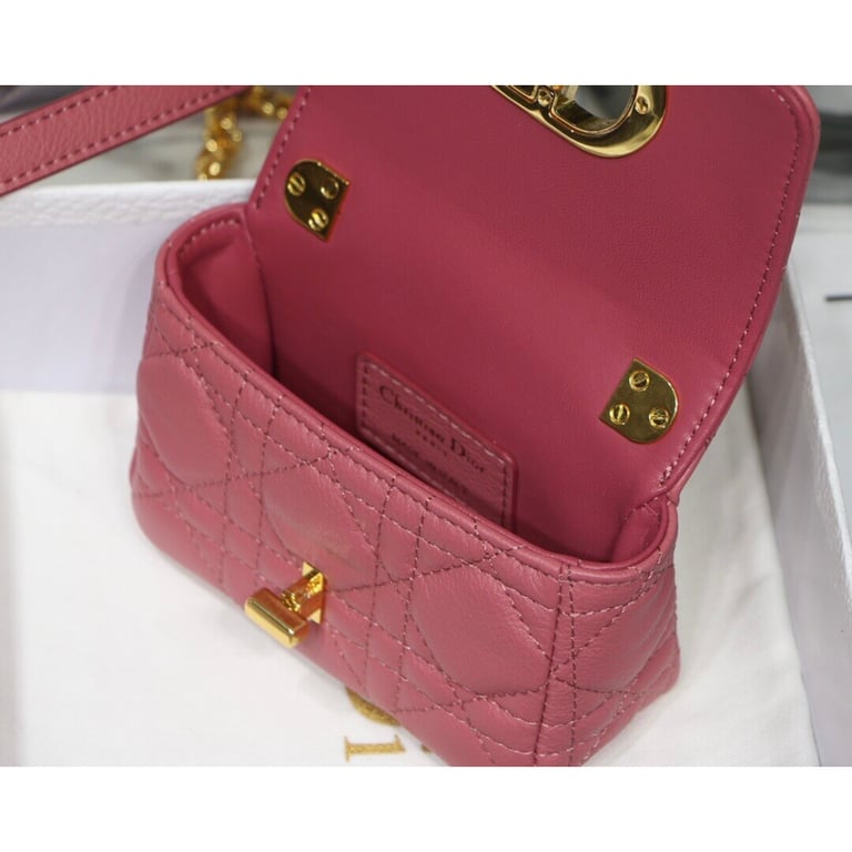 Christian Dior Micro Caro Bag Yarrow Pink Supple Cannage Calfskin, Designer Handbags, Womens Purse, luxury bags - Image 10