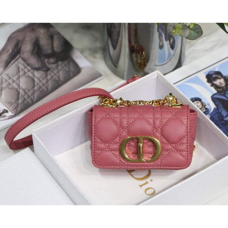 Christian Dior Micro Caro Bag Yarrow Pink Supple Cannage Calfskin, Designer Handbags, Womens Purse, luxury bags - Image 3