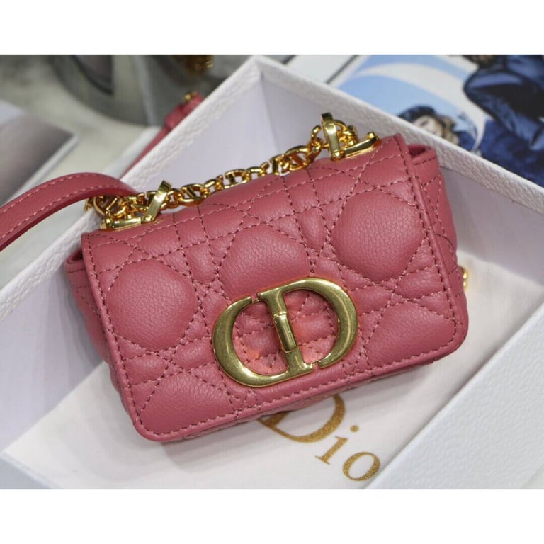 Christian Dior Micro Caro Bag Yarrow Pink Supple Cannage Calfskin, Designer Handbags, Womens Purse, luxury bags - Image 4