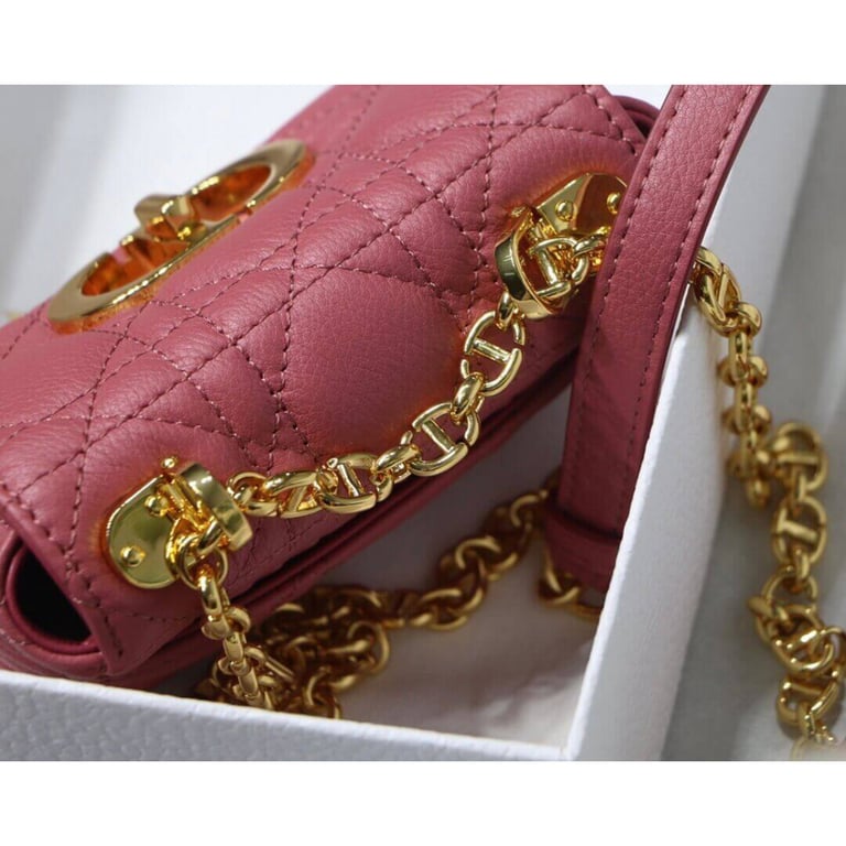 Christian Dior Micro Caro Bag Yarrow Pink Supple Cannage Calfskin, Designer Handbags, Womens Purse, luxury bags - Image 6