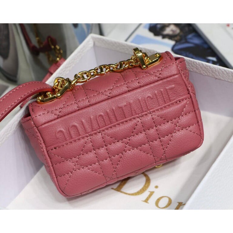 Christian Dior Micro Caro Bag Yarrow Pink Supple Cannage Calfskin, Designer Handbags, Womens Purse, luxury bags - Image 7