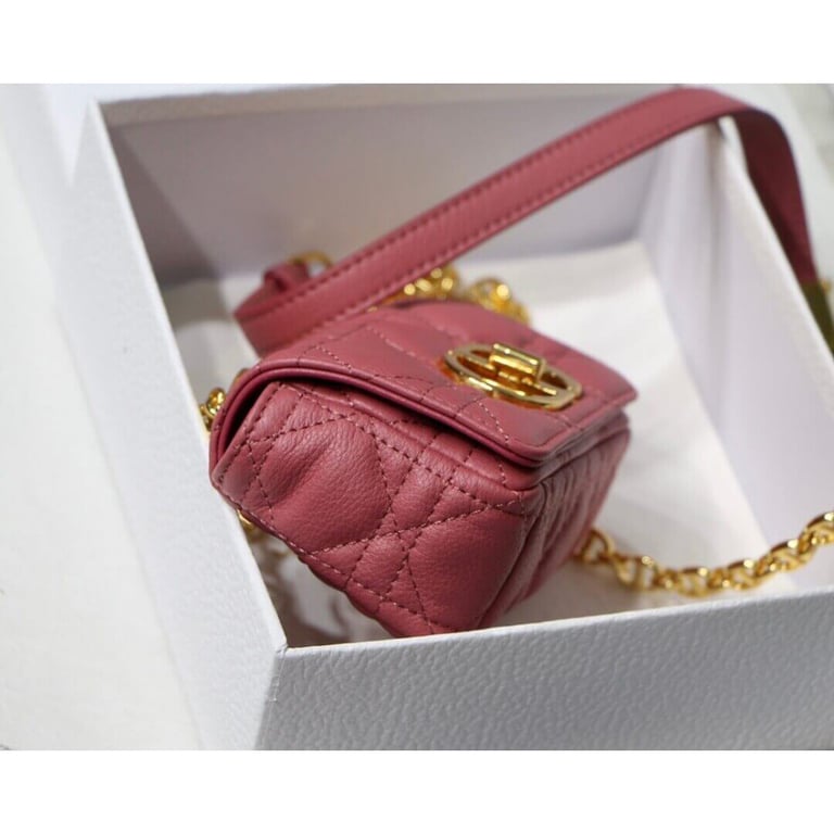 Christian Dior Micro Caro Bag Yarrow Pink Supple Cannage Calfskin, Designer Handbags, Womens Purse, luxury bags - Image 8