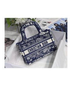Christian Dior Mini Book Tote Blue Toile de Jouy Reverse Embroidery, Designer Handbags, Womens Purse, luxury bags