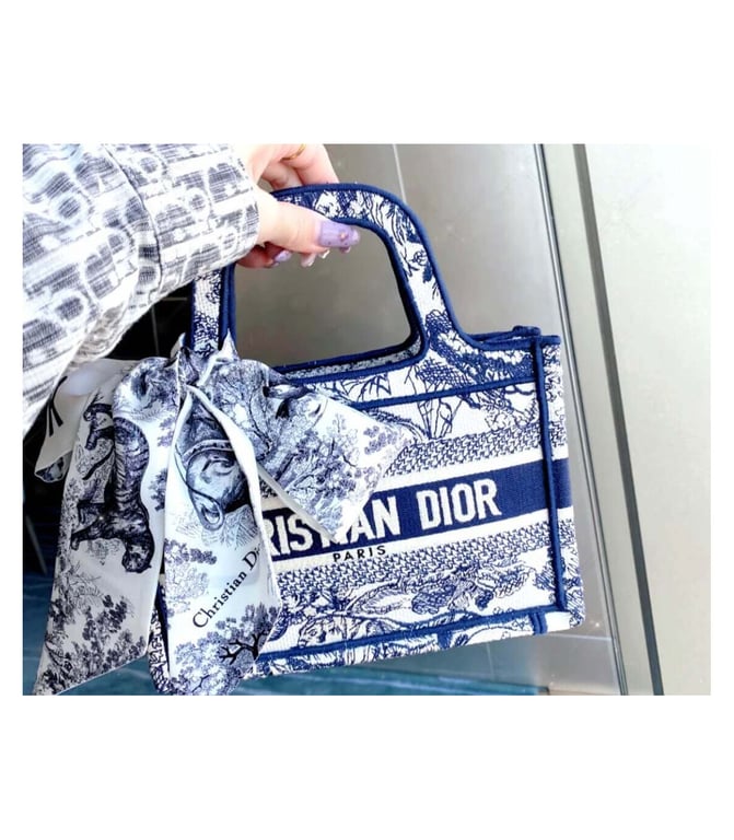 Christian Dior Mini Book Tote Blue Toile de Jouy Reverse Embroidery, Designer Handbags, Womens Purse, luxury bags - Image 10