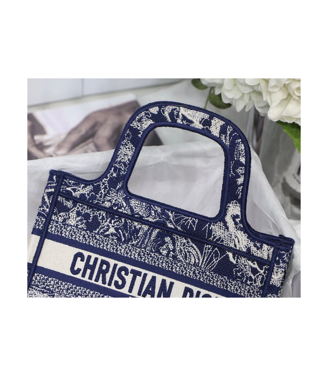 Christian Dior Mini Book Tote Blue Toile de Jouy Reverse Embroidery, Designer Handbags, Womens Purse, luxury bags - Image 3