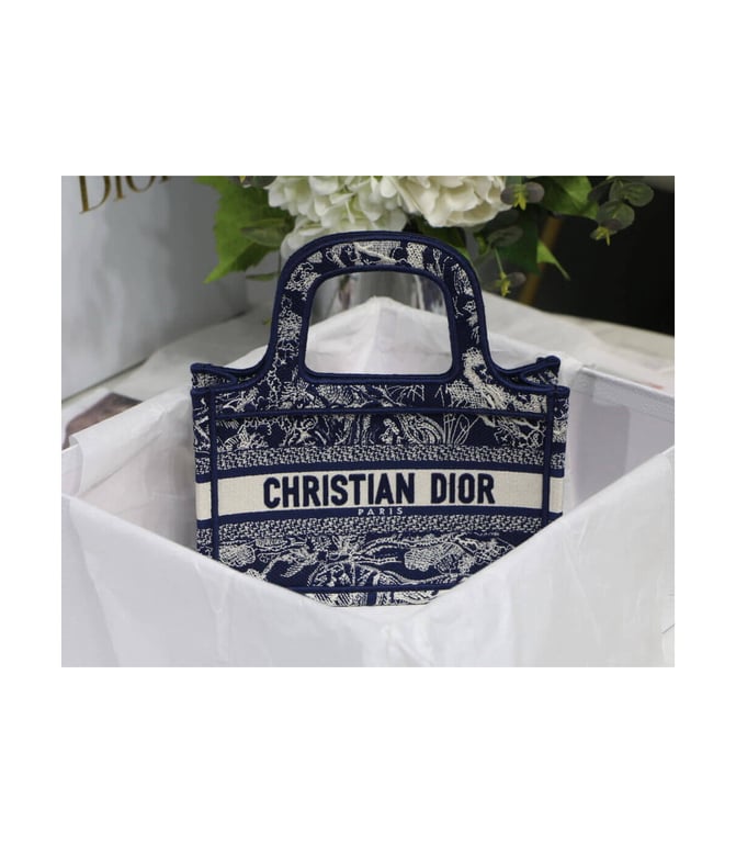 Christian Dior Mini Book Tote Blue Toile de Jouy Reverse Embroidery, Designer Handbags, Womens Purse, luxury bags - Image 5