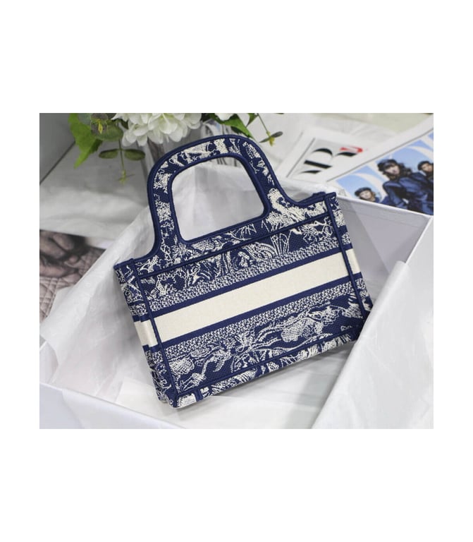 Christian Dior Mini Book Tote Blue Toile de Jouy Reverse Embroidery, Designer Handbags, Womens Purse, luxury bags - Image 6