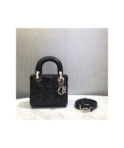 Christian Dior Mini Lady Dior Bag Black Cannage Lambskin, Designer Handbags, Womens Purse, luxury bags