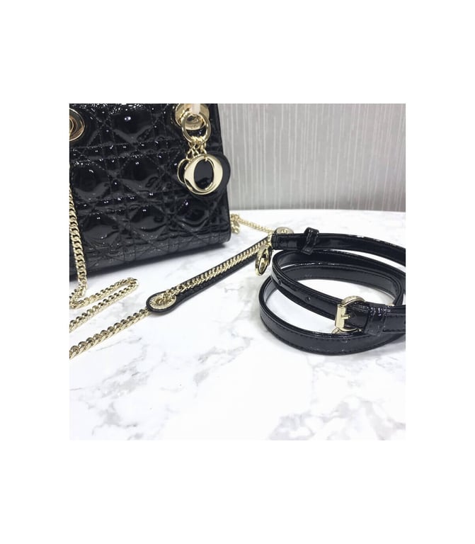 Christian Dior Mini Lady Dior Bag Black Patent Cannage Calfskin 17cm, Designer Handbags, Womens Purse, luxury bags - Image 10