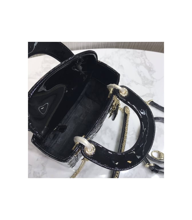 Christian Dior Mini Lady Dior Bag Black Patent Cannage Calfskin 17cm, Designer Handbags, Womens Purse, luxury bags - Image 12