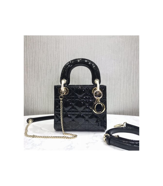 Christian Dior Mini Lady Dior Bag Black Patent Cannage Calfskin 17cm, Designer Handbags, Womens Purse, luxury bags - Image 5