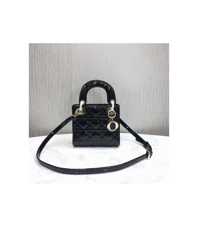 Christian Dior Mini Lady Dior Bag Black Patent Cannage Calfskin 17cm, Designer Handbags, Womens Purse, luxury bags - Image 6